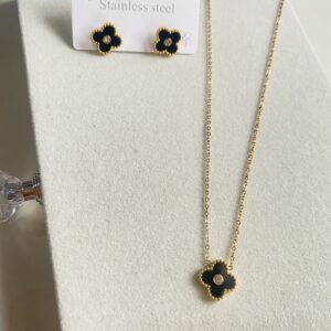 Black Leaf Necklace with Earrings
