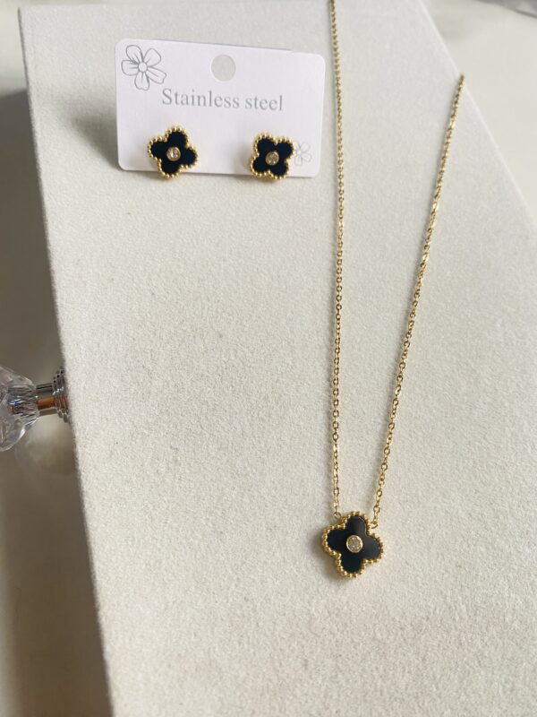 Black Leaf Necklace with Earrings