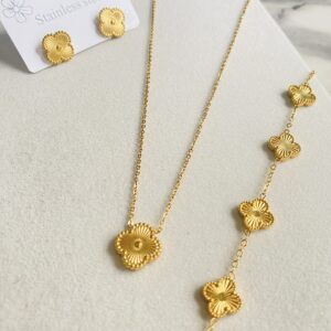 Golden Leaf Necklace, Earrings Bracelet Set