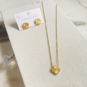 Golden Leaf Necklace with Earrings